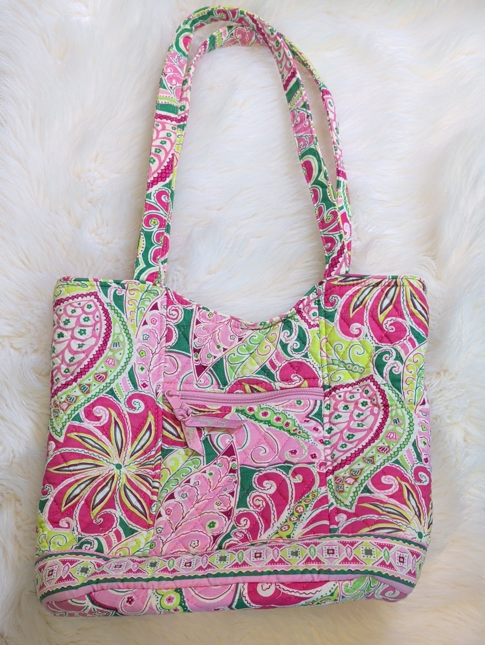 Vera Bradley Vintage Pink Pinwheel Pink & Green Quilted Paisley Bucket Tote